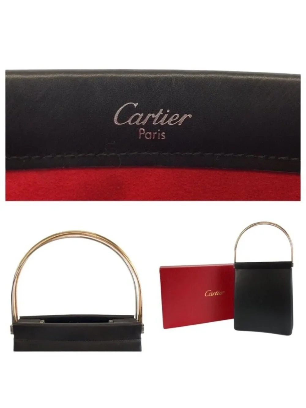 Cartier Trinity Black Leather Handbag Party Bag Vanity